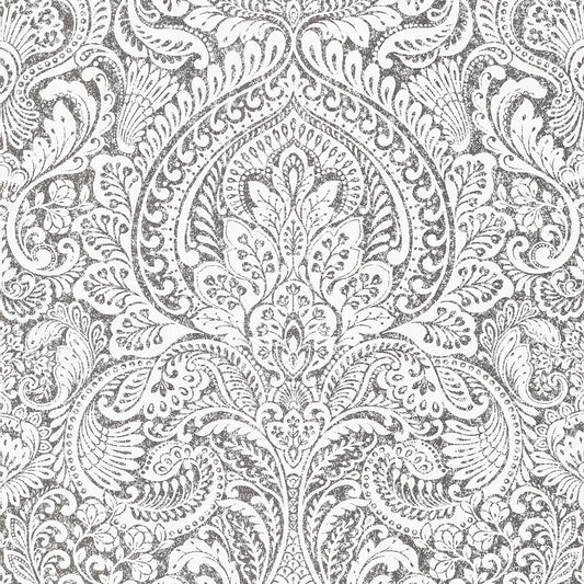 Artemis Platinum Floral Damask Wallpaper