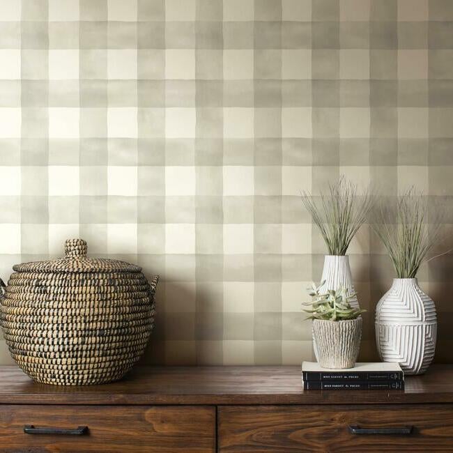 MH1518 Sunday Stroll Grey Watercolor Check Wallpaper