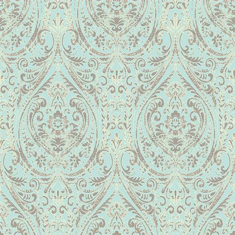 1014-001866 Turquoise Gypsy Damask Wallpaper By Brewster