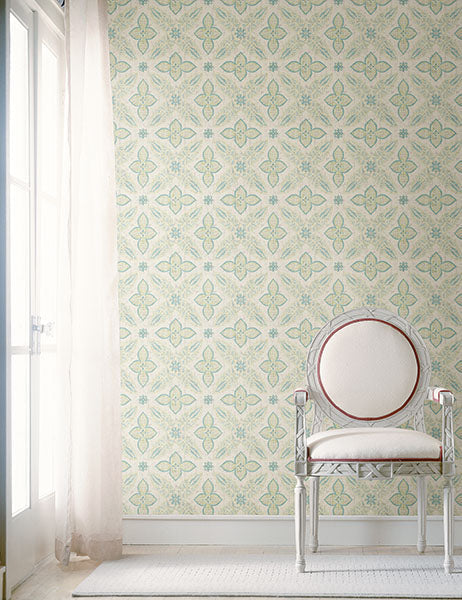 1014-001829 Turquoise Off Beat Ethnic Geometric Floral Wallpaper By Brewster