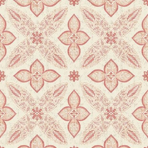 1014-001828 Red Off Beat Ethnic Geometric Floral Wallpaper By Brewster