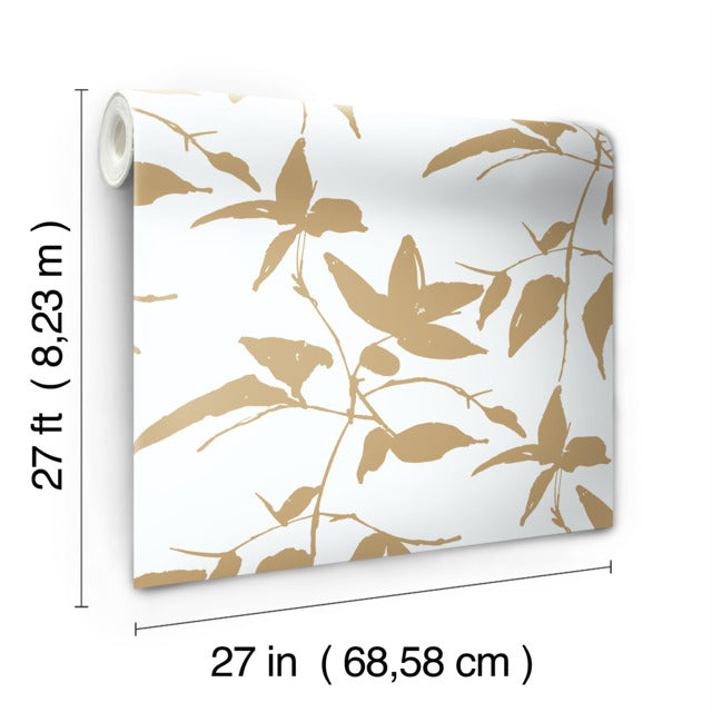 White/Gold Persimmon Leaf Wallpaper
