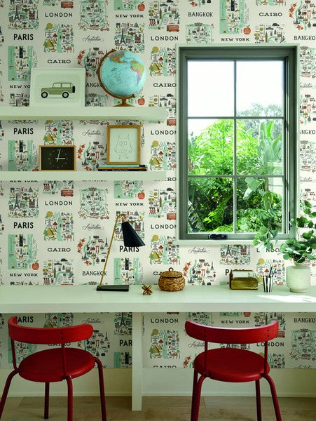 RI5160 Mint City Maps Wallpaper