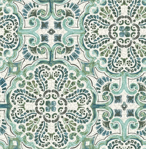 Florentine Green Tile Wallpaper