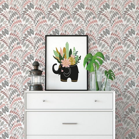 2821-25141 Fiddlehead Pink Botanical Wallpaper