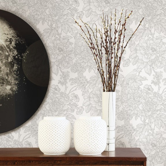 2901-25412 Birds of Paraside Breeze Grey Floral Wallpaper