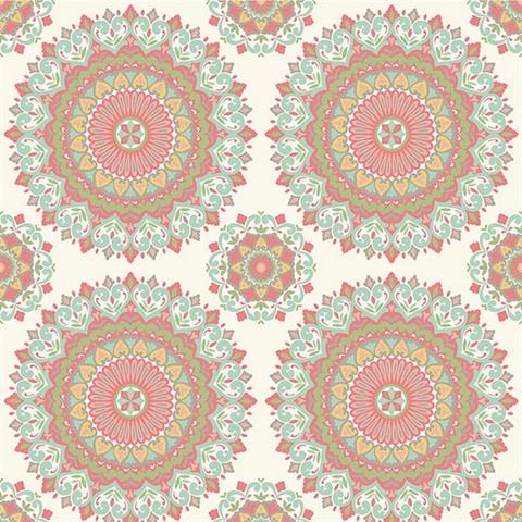 1014-001801 Aqua Gemma Boho Medallion Wallpaper By Brewster