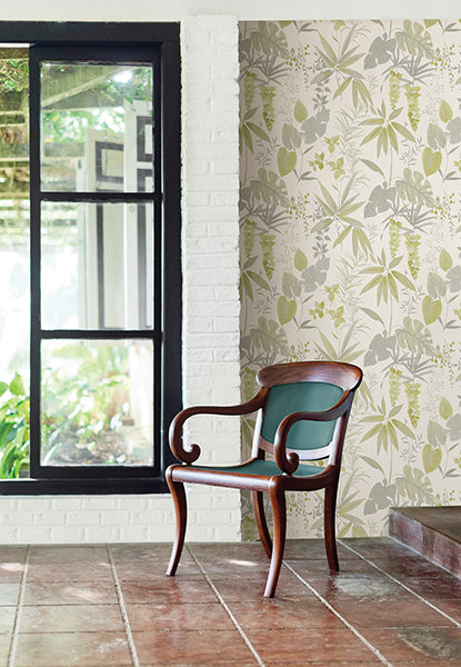 2656-004017 Yellow and Grey Descano Flower Wallpaper