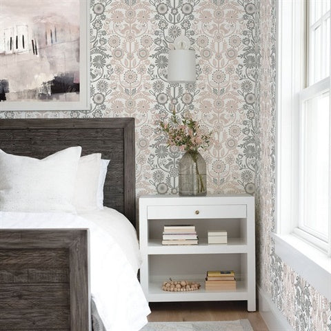 2821-25105 Lovebirds Light Pink Folk Stripe Wallpaper