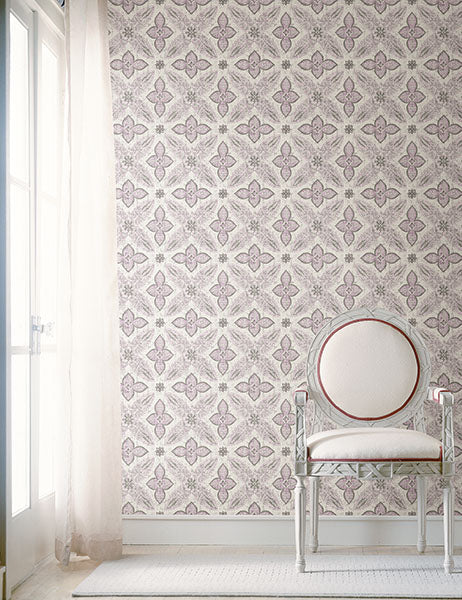 1014-001827 Off Beat Ethnic Violet Geometric Floral Wallpaper