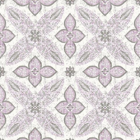 1014-001827 Off Beat Ethnic Violet Geometric Floral Wallpaper
