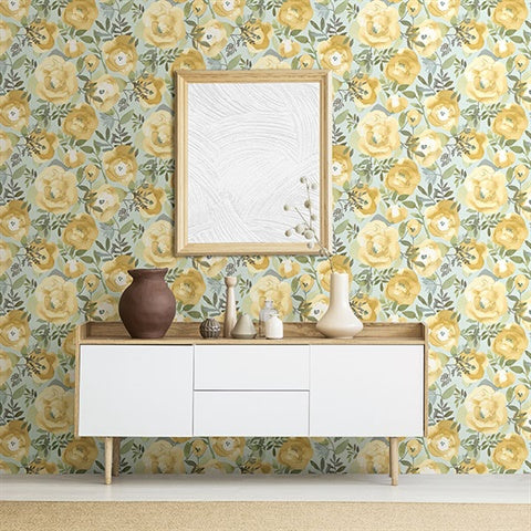 2903-25837 Orla Yellow Floral Wallpaper Blue Bell By A Street Prints