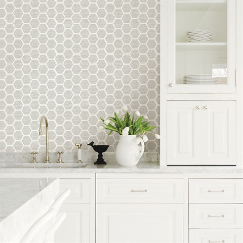 2793-24713 Aura Platinum Honeycomb Wallpaper