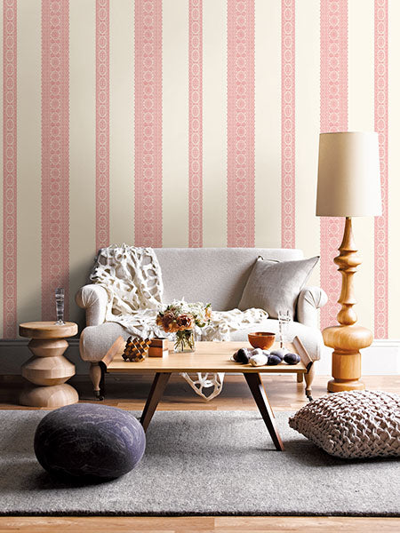 1014-001831 Pink Brynn Paisley Stripe Wallpaper By Brewster
