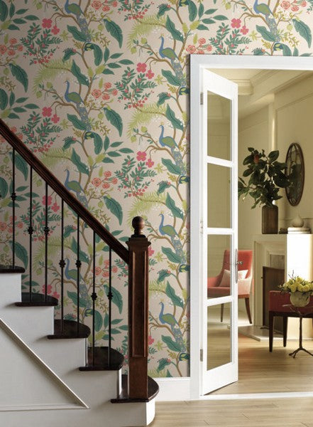 RI5169 Light Pink Peacock Wallpaper