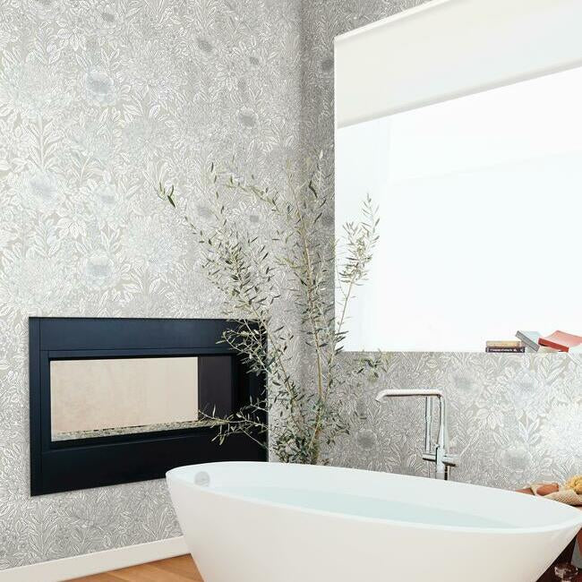 Wood Block Blooms Wallpaper
