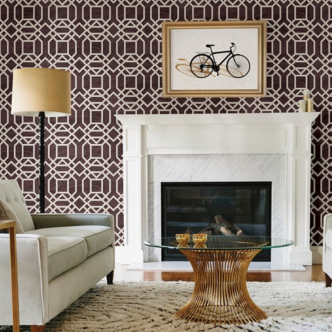 2763-24223 Daphne Maroon Trellis Wallpaper By Brewster