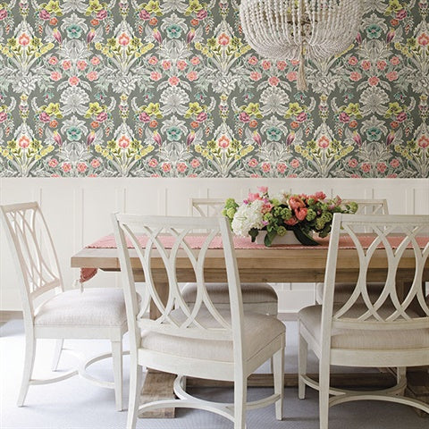 2903-25860 Vera Multicolor Floral Damask Wallpaper Blue Bell By A Street Prints