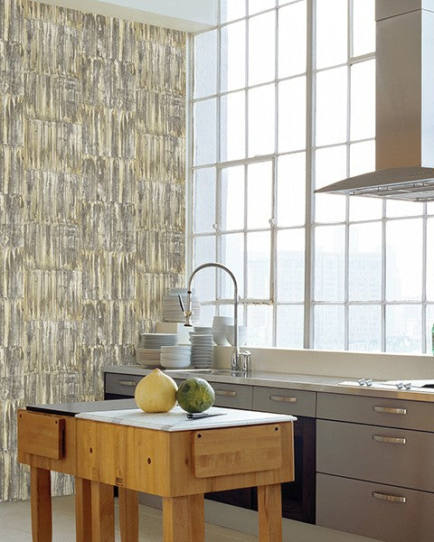 Patina Panels Yellow Metal Wallpaper