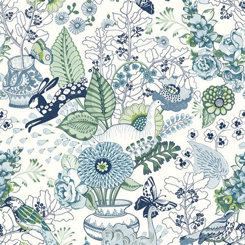 2821-12804 Whimsy Blue Fauna Wallpaper