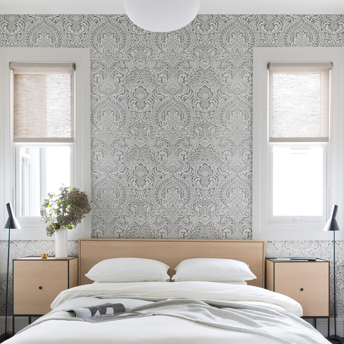 Artemis Platinum Floral Damask Wallpaper