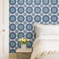 1014-001802 Indigo Gemma Boho Medallion Wallpaper By Brewster
