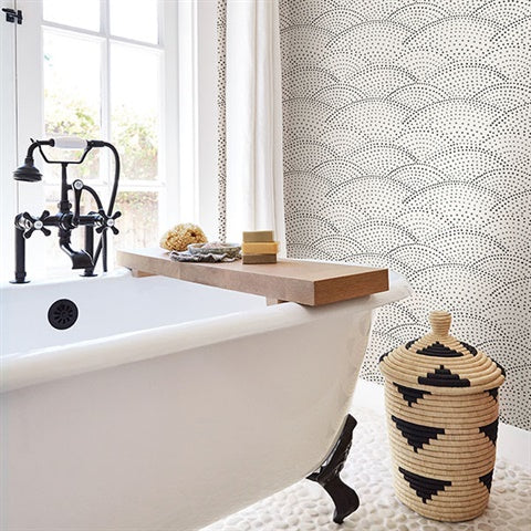 2903-25870 Bennett Charcoal Dotted Scallop Wallpaper Blue Bell By A Street Print