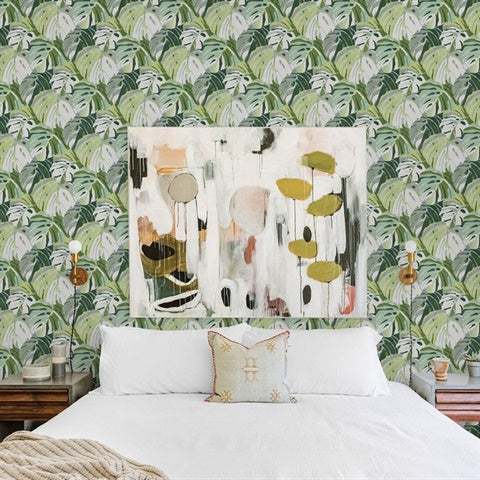 2969-26006 Samara Green Monstera Leaf Wallpaper by Brewster
