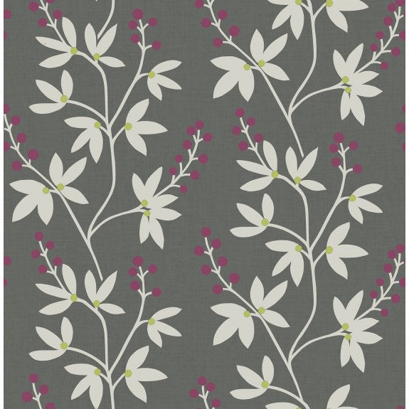 2901-25439 Linnea Elsa Charcoal Botanical Trail Wallpaper