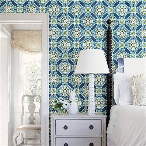2744-24115 Maya Teal Medallion By Brewster