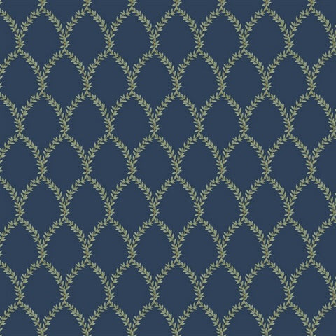 RI5179 Navy Laurel Wallpaper