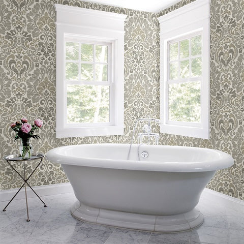 2793-24735 Garden Of Eden Taupe Damask Wallpaper
