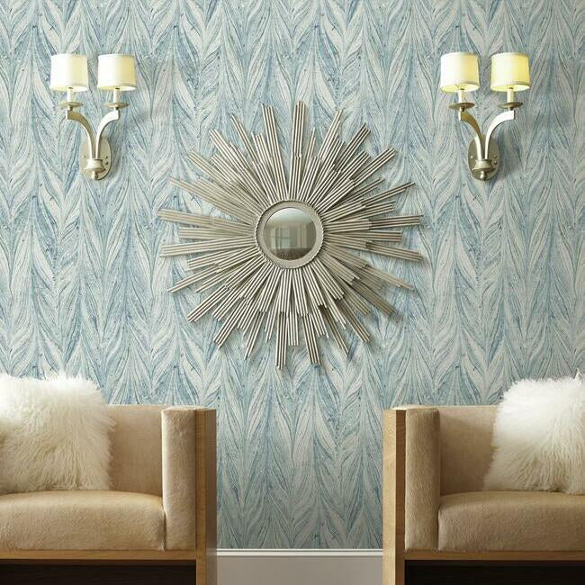 Y6230803 Bright Blue Ebru Marble Wallpaper