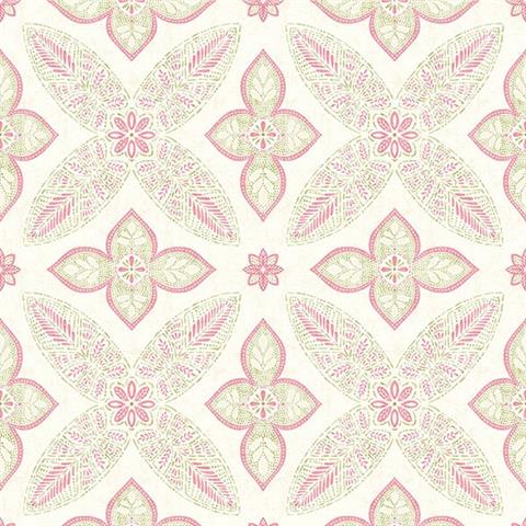 1014-001826 Pink Off Beat Ethnic Geometric Floral Wallpaper By Brewster