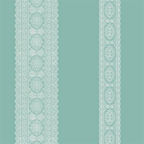 1014-001834 Turquoise Brynn Paisley Stripe Wallpaper By Brewster