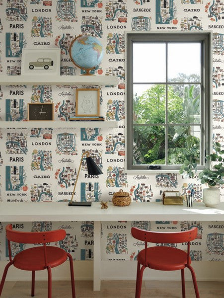 RI5162 Blue/Red City Maps Wallpaper