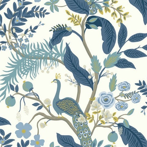 RI5173 Blue/White Peacock Wallpaper
