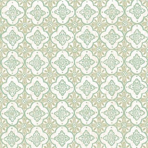 1014-001851 Green Geo Quatrefoil Wallpaper By Brewster