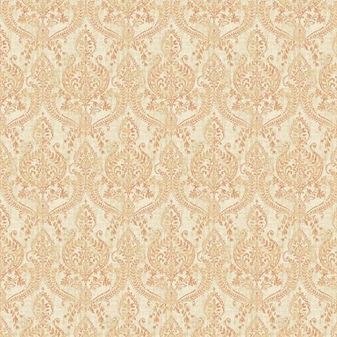 1014-001818 Rust Waverly Petite Damask Wallpaper By Brewster