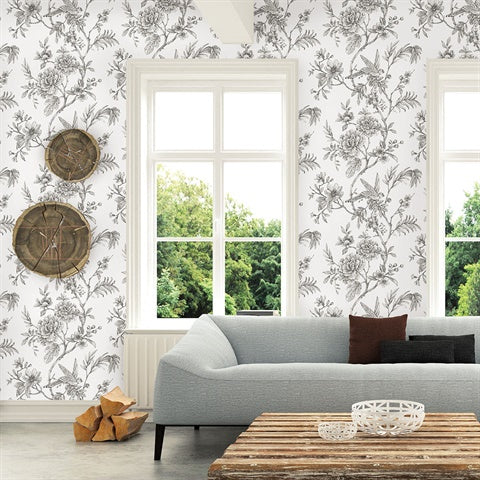 2763-24237 Jessamine Grey Floral Trail Wallpaper By Brewster