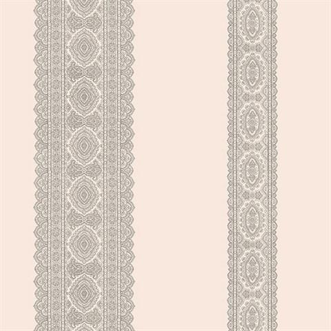 1014-001835 Grey Brynn Paisley Stripe Wallpaper By Brewster