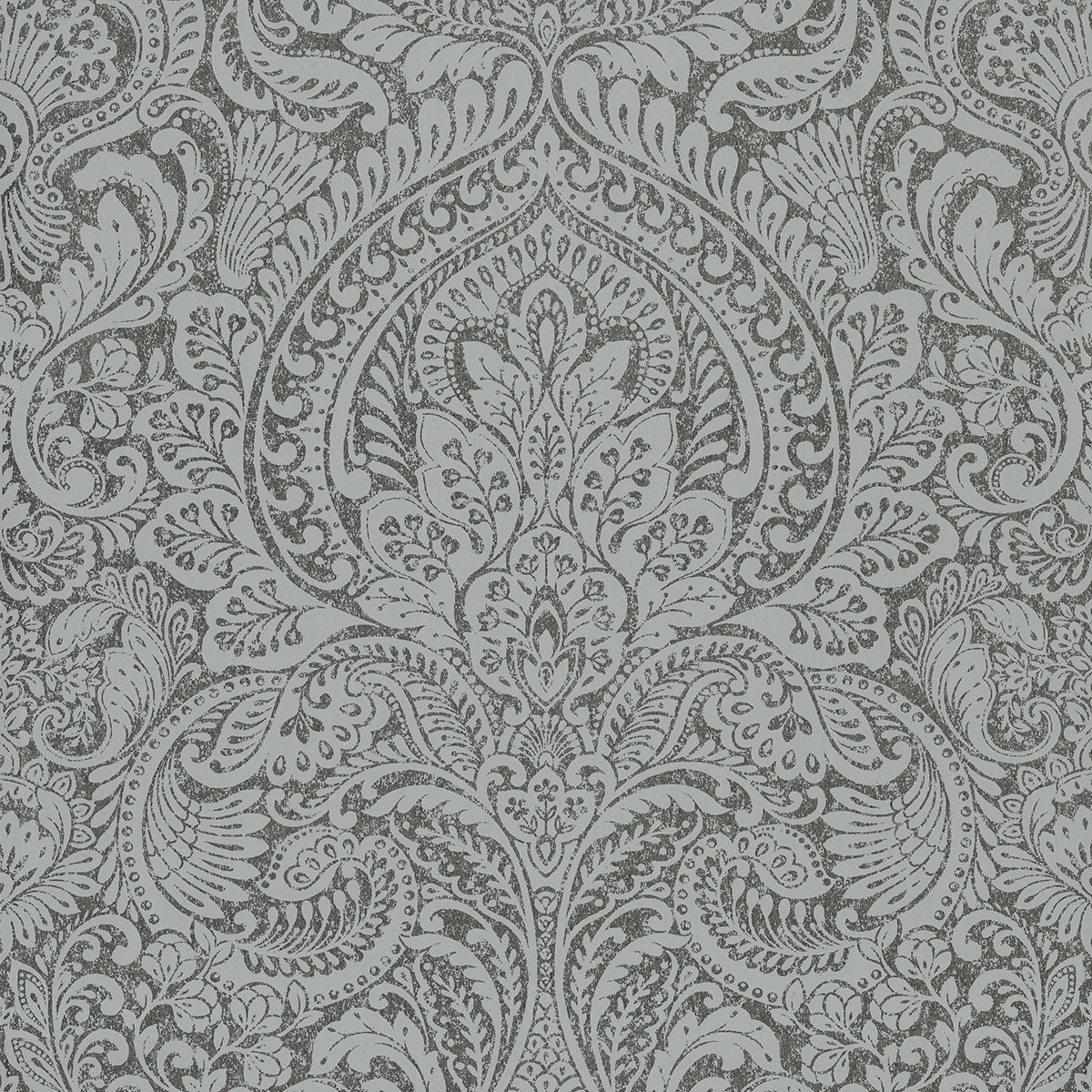 Artemis Pewter Floral Damask Wallpaper