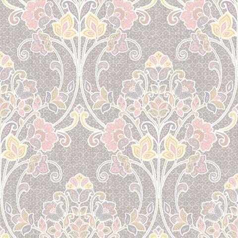 1014-001809 Pink Willow Nouveau Floral Wallpaper By Brewster