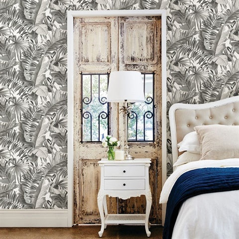 2969-24134 Alfresco Grey Tropical Palm Wallpaper by Brewster