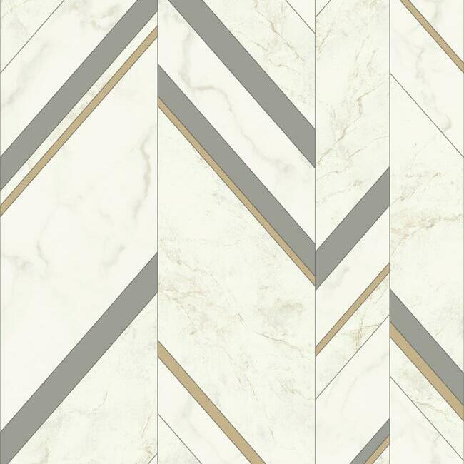 MM1803 Grey/Gold Marble Chevron Wallpaper