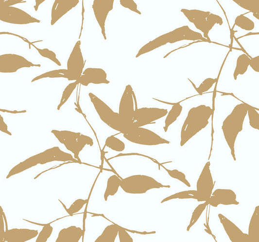 White/Gold Persimmon Leaf Wallpaper