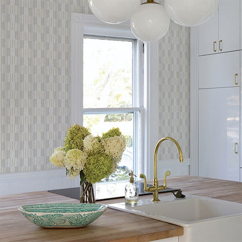 2903-25805 Burgen Grey Geometric Linen Wallpaper Blue Bell By A Street Prints