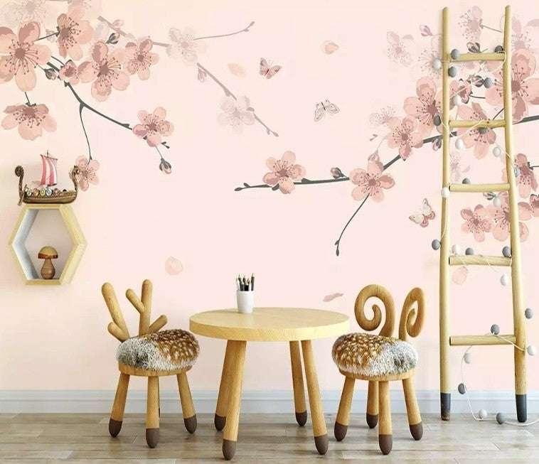Plum Floral Art Wallpaper Mural