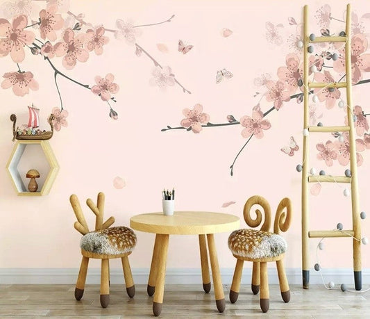 Plum Floral Art Wallpaper Mural