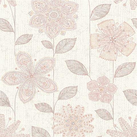 1014-001815 Pink Maisie Batik Flower Wallpaper By Brewster